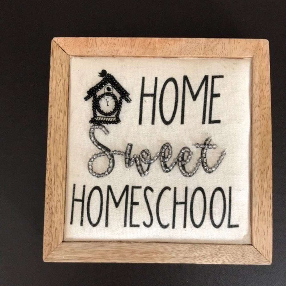 Plaque, ‘Home Sweet Homeschool’, beaded and upholstered. NWT
